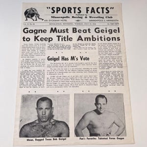 Vern Gagné Bob Geigel 10 juillet 1962 Faits sportifs programme de lutte et carte V1-3