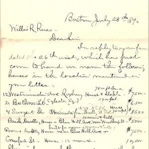 Membrete de 1890 F.W. Ryder & Son Bienes raíces Boston MA AF3-17