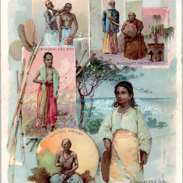 1880s Sinhalese Buddhist and Hindu Priest McLaughlin's Coffee Trade Card AE9-LT