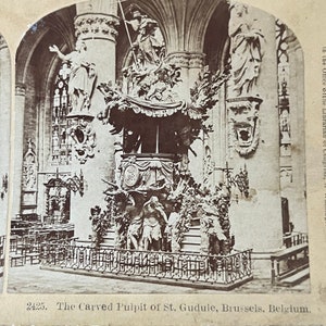 Chaire de Sainte Gudule sculptée Bruxelles Belgique Carte antique TJ9-V2 avec vue stéréoscopique