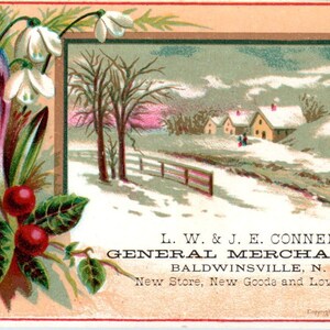 L.W. & J.E. Connell General Merchandise Baldwinsville NY c1880 Handelskarte AE5