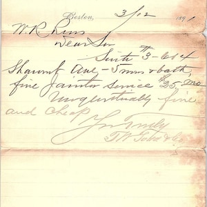 1891 F.W Todd & Co Bienes Raíces 186 Washington St Boston MA Membrete Memo AF4-1