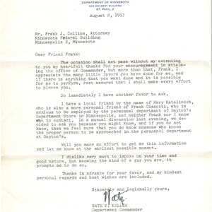 1953 The American Legion Abteilung of Minnesota St. Paul offizieller Briefkopf D9