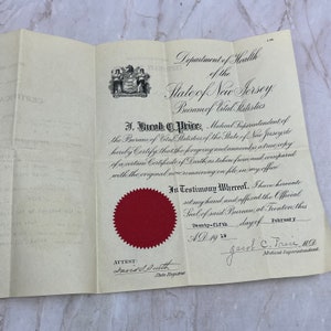 Certidão de óbito de 1919 Anna E. Gorlow Reding Township NJ Morte por enforcamento TG9-E1