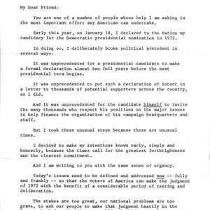 El senador George McGovern membrete que declara la candidatura presidencial 1971 TK1-GM