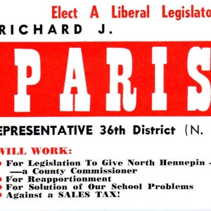 c1950 Richard J. Parish MN 36e districtsvertegenwoordiger Politieke advertentiekaart AE2