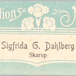 Sigfrida G Dahlberg Skarup Konfirmations Minne cartão telefônico sueco em relevo AE2