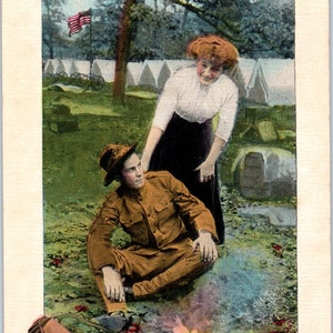 Guerre hispano-américaine de 1911 « Viens camper avec moi un moment » Carte postale originale PD2