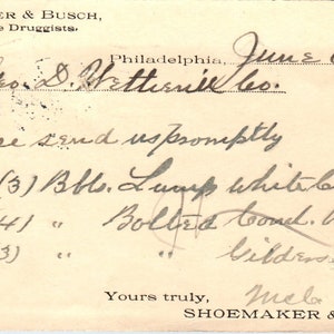 1907 Shoemaker & Busch Wholesale Druggists Philadelphia Postal Mailing Card PE4