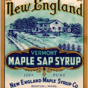 Vintage New England Vermont Ahornsirup Etikett Boston MA AF1