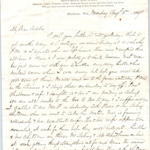 1867 Oficina de bienes raíces de N.W. Carta manuscrita D21 de Dean Madison Wisconsin