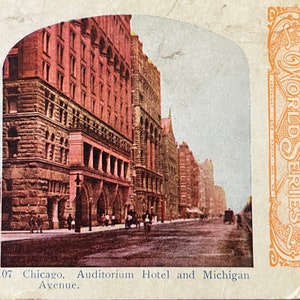 Auditorium Hotel & Michigan Avenue Chicago Cartão estéreo antigo TJ9-V4