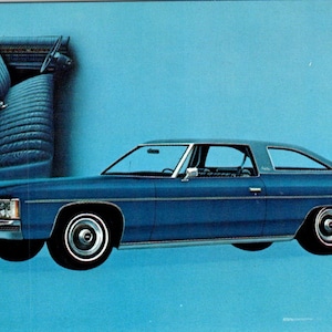 Cartão postal vintage azul PC3 Chevrolet Chevy Impala 1974 Coupe personalizado
