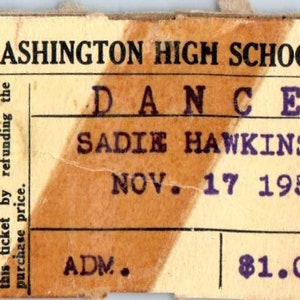 1958 George Washington High School Los Angeles CA Sadie Hawkins Dance Stub AB9