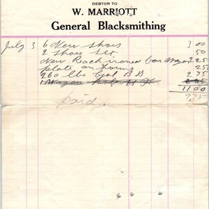 W Marriott Blacksmith Norwood CO 1905 Recibo con membrete original Billhead D8-LL