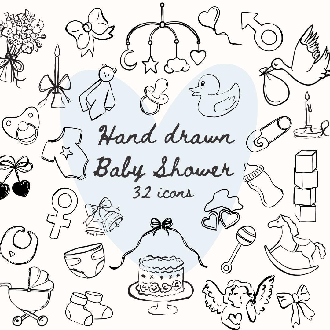 32 Whimsical Baby Shower SVG and Pngicons | Cute Baby Clipart for Cricut \u0026  Silhouette | Digital Download | Gender Neutral Baby Party Doodles - Etsy, image size:1080x1080