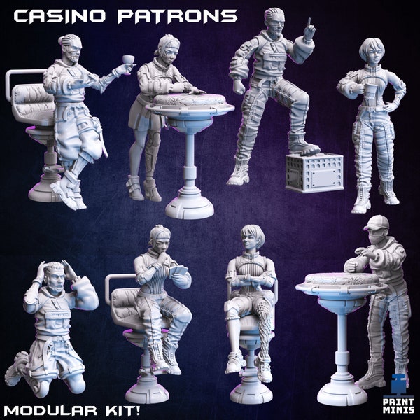 Casino Patrons Modular |Wargame|Tabletop|RPG|20mm|28mm|32mm|Miniatur|SCIFi|Future|Scale|unbemalte Miniatur|6mm Miniatur|DnD