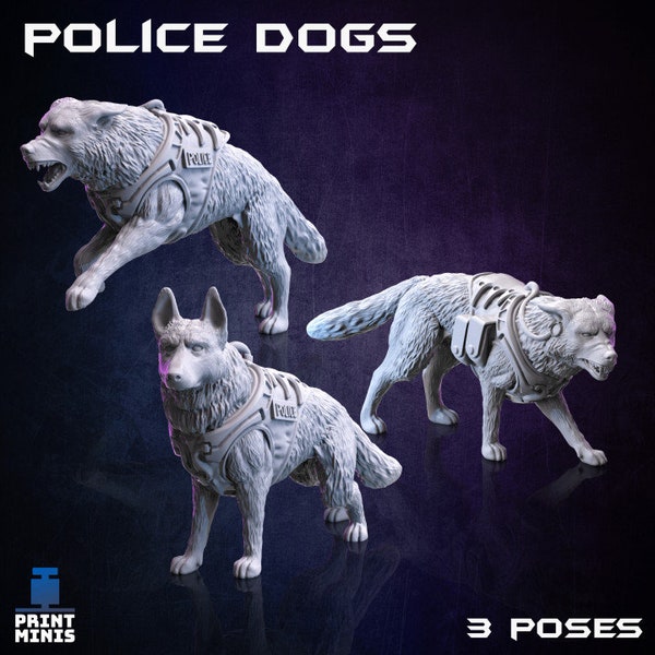 Police Dogs |Wargame|Tabletop|RPG|20mm|28mm|32mm|Miniatur|SCIFi|Future|Scale|unbemalte Miniaturen|6mm Miniatur|DnD