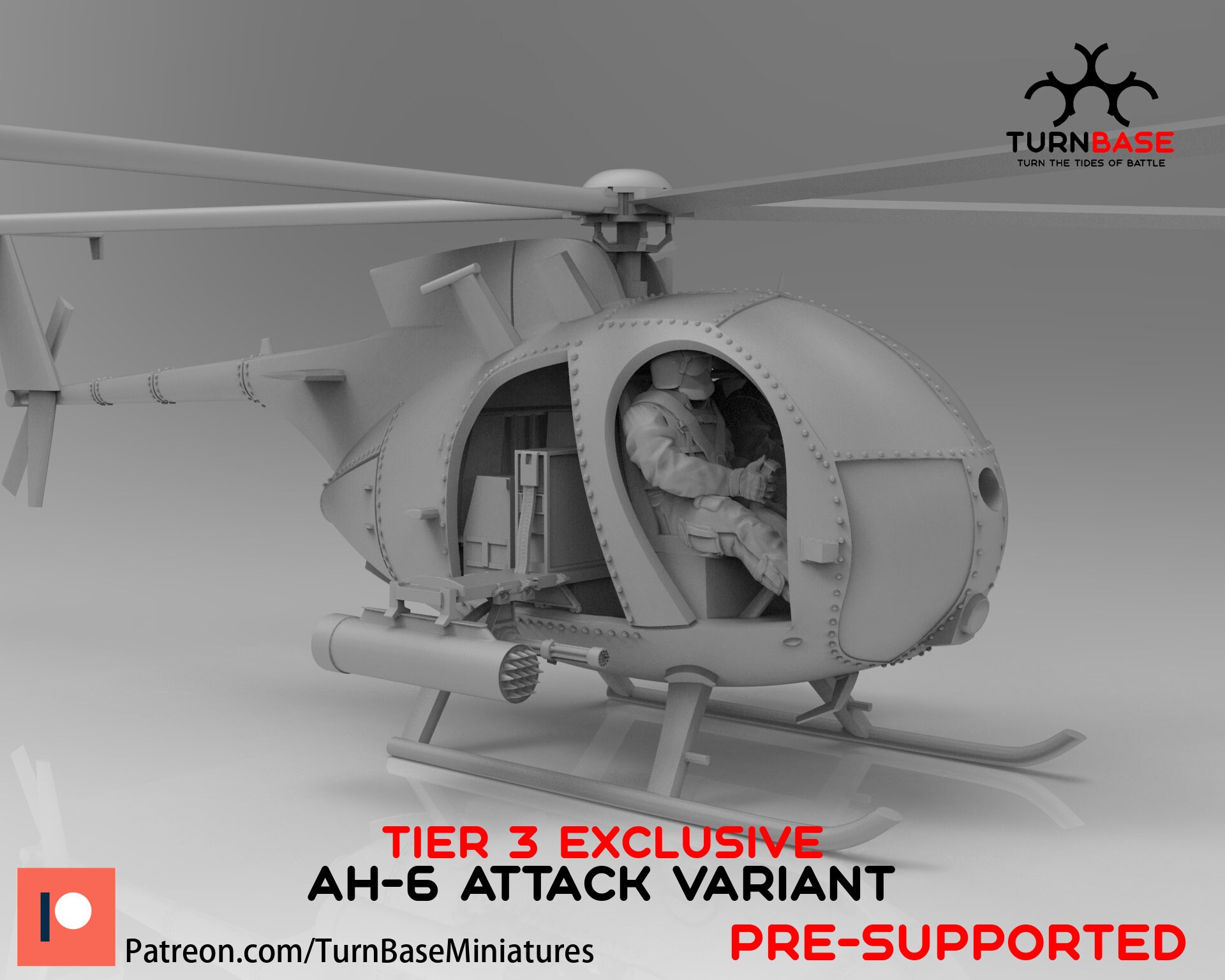 AH6 Helicopter |Wargame|Tabletop|RPG|20 mm|28 mm|32 mm|Miniature|Scale|unpainted miniature|6 mm miniature|DnD
