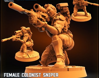 female colonist sniper kayree evangelista|Papsikels|Wargame|Tabletop|RPG|20 mm|28 mm|32 mm|Miniature|SCIFi|Future|Scale|unpainted resin figure