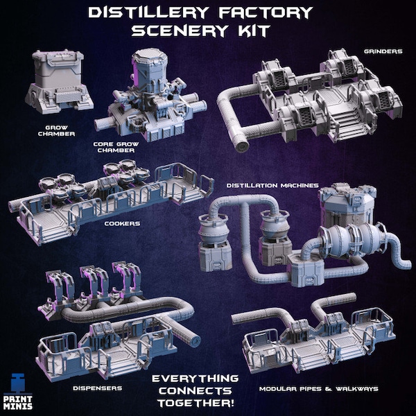 Distillery Factory Terrain Kit |Wargame|Tabletop|RPG|20mm|28mm|32mm|Miniatur|SCIFi|Future|Scale|unbemalte Miniatur|6mm Miniatur|DnD