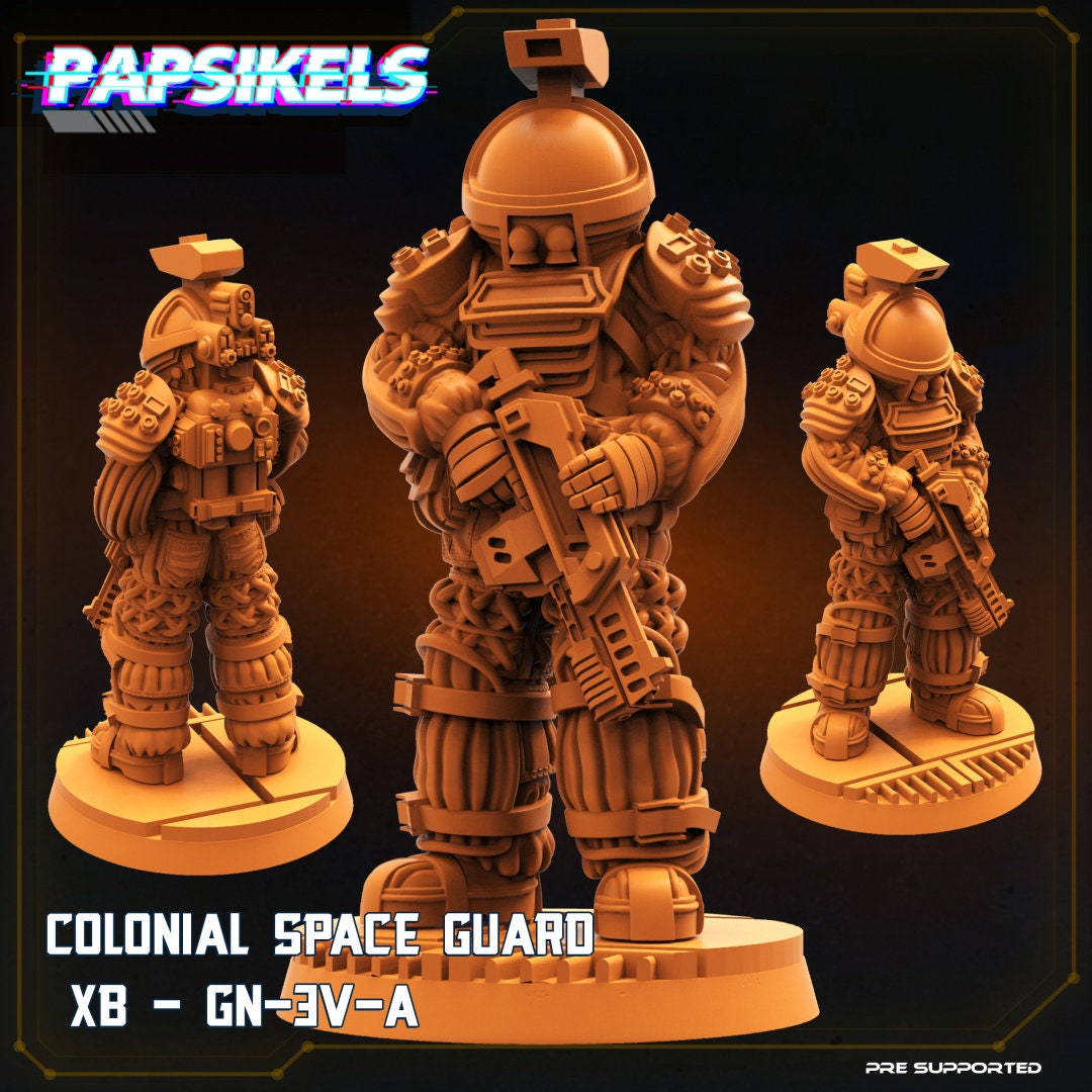 colonial space guard xb gn 3V A|Papsikels|Wargame|Tabletop|RPG|20 mm|28 mm|32 mm|Miniature|SCIFi|Future|Scale|unpainted miniature|DnD