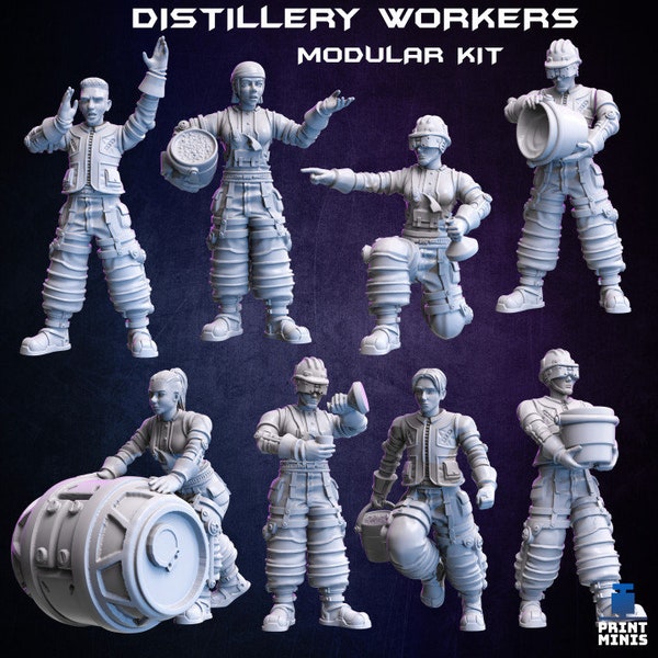 Distillery Workers |Wargame|Tabletop|RPG|20mm|28mm|32mm|Miniatur|SCIFi|Future|Scale|unbemalte Miniatur|6mm Miniatur|DnD