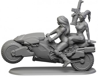 Heavy Sci Fi Motorcycle with Woman |Wargame|Tabletop|RPG|20 mm|28 mm|32 mm|Miniature|SCIFi|Future|Scale|unpainted miniature|6 mm miniature|DnD