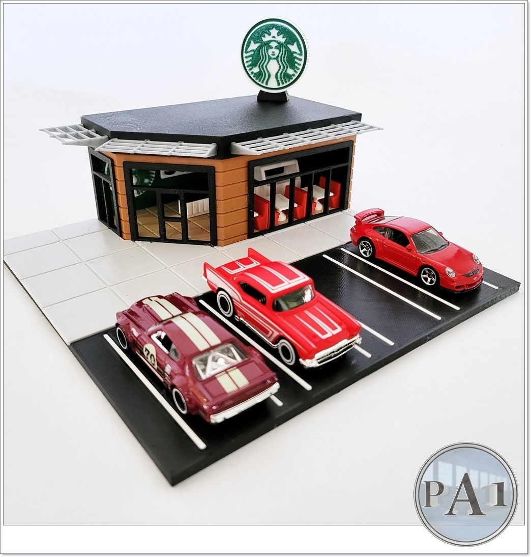 ★限定品★◉1/64サイズジオラマ【STARBUCKS　COFFEECAFE】 1/64 Custom Made Starbucks Cafe Premium Diorama with Lights