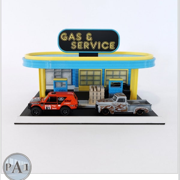 Amerikanische Tankstelle für Fahrzeugmodelle Hotwheels|Matchbox|Siku|1:64|Diorama|Diecast|Scale|Spielzeug|Wiking|3DDruck|6mm Miniatur