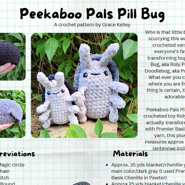 Patrón de crochet para cochinilla Peekaboo Pals: Peluche Roly Poly transformable (Descarga digital en PDF)