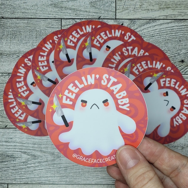 Feelin' Stabby sticker | Crochet sticker | Peekaboo Pals Ghostie sticker/decal | Crochet ghost sticker