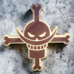 Handmade One Piece White Beard Pirates Jolly Roger Wooden Carving