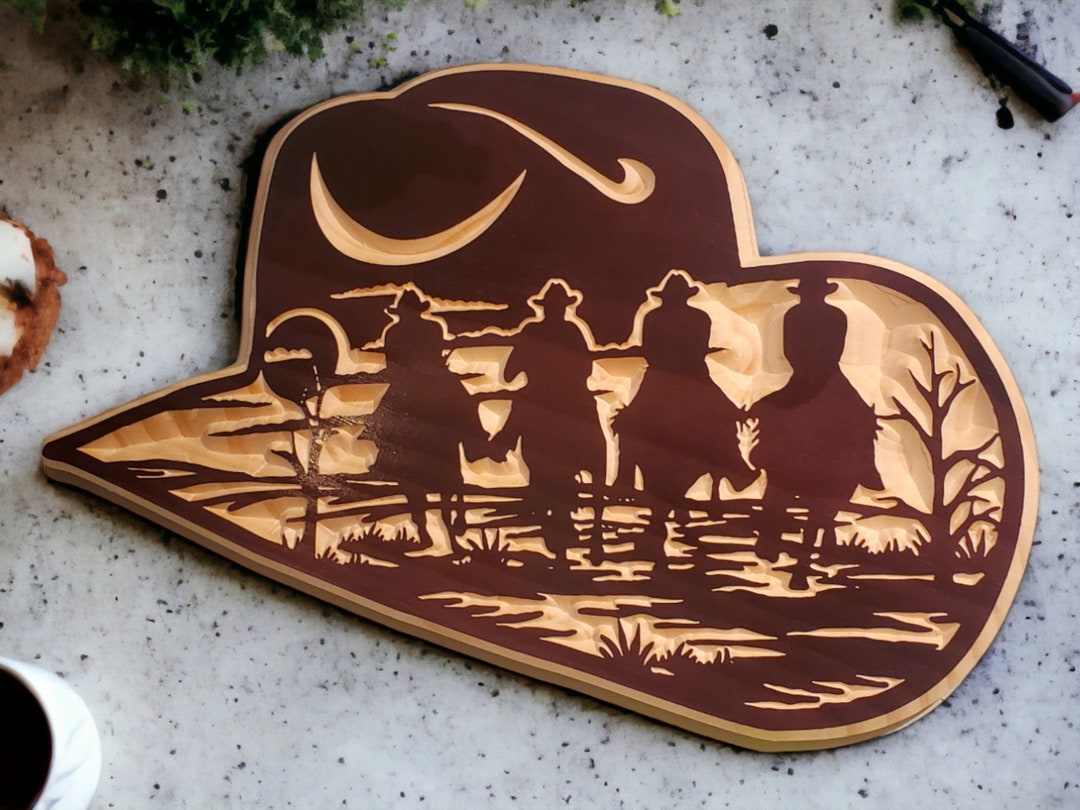 Handmade Wooden Cowboy Hat With Horses Western Cowboy Wall Decor - Etsy