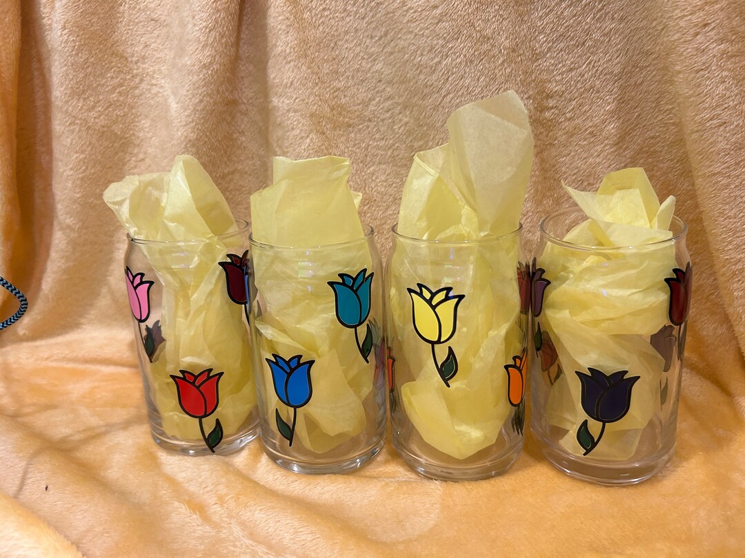 Multi Coloured Tulip Glass Flower Beer Can Glass Tricolour Tulip Flower