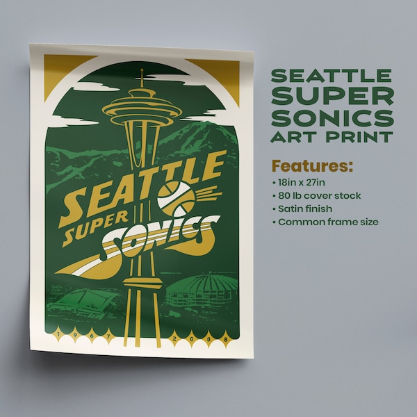 Seattle Super Sonics NBA Vintage Poster Art Print