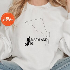 Maryland Map Sweatshirt für Radfahrer, Maryland Biking Sweatshirt für sie, Marylanders Sweatshirt für den Radsport, Maryland Sweatshirt, Unisex