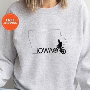 Iowa State Radfahrer Sweatshirt für Mädchen, Iowa Karte Biking Sweatshirt, Iowa Karte Shirt, Iowa Mountainbike, Iowa Abenteuer Shirts, Iowa Bike