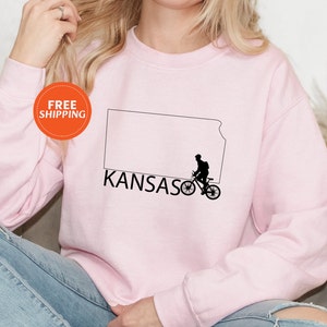 Kansas Map Radfahrer-Sweatshirt, Radfahren Sweatshirt für Mädchen, Zustand Radsport-Shirt, Kansas State Radfahren, Kansas Map Sweatshirt, Kansas Shirt