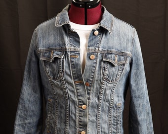 Vintage Old Navy Denim Jacket | Hand Painted Mouse Art Women's Large Y2K