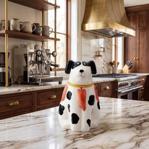 Vintage Pat Meyers Dalmatian Cookie Jar — Christmas Tree Costume, Holiday Ceramic