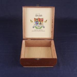 Vintage Don Juan Churchill Wooden Cigar Box | Rustic Storage Box | Collectible Empty Cigar Box for DIY Projects or Decor