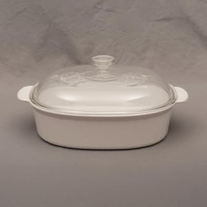 Vintage CorningWare French White 4L Covered Roaster F-14-B | Ribbed Pyroceram USA, Large Casserole with Pyrex Lid