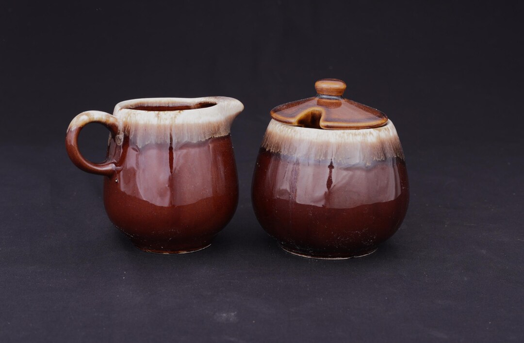 Mccoy Pottery Sugar & Creamer Set — Vintage Brown Drip Glaze Stoneware ...