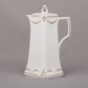 1920s MZ Austria Chocolate Pot — Hexagonal Porcelain, Rose Garland Gold Trim Art Deco
