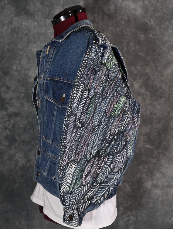 Vintage Hand Painted Denim Jacket Mens Small/Ladi… - image 5