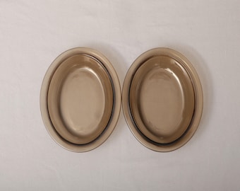 Vintage Pyrex Smoked Glass Casserole Set — 2 Small Oven Dishes Made in England Retro Kitchen