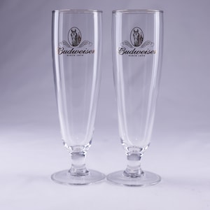 Vintage Budweiser Pilsner Glasses: Clydesdale Horse, Gold Rim - Set of 2
