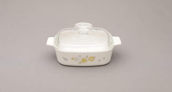 Vintage CorningWare Floral Bouquet 1 Qt Casserole A-1-B — Pyrex Lid A-7-C, 70s Flower Pattern