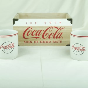 Vintage Coca-Cola Mini Bottle Crate & Cafe Mugs Set